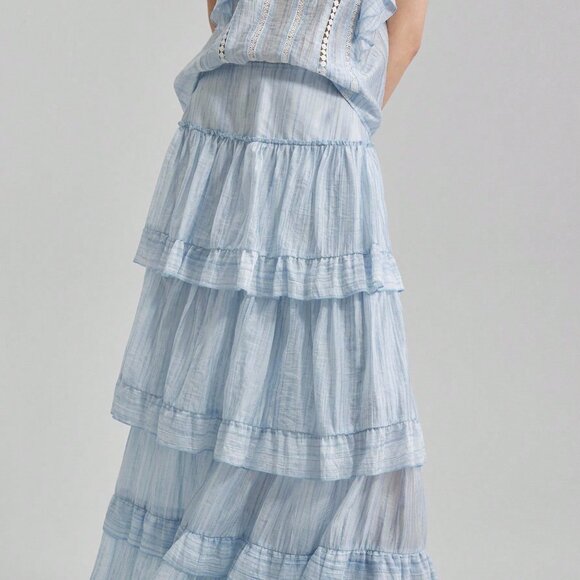 Blue Casual Ruffled Women's Multi-Layer Ruffled Skirt - Picture 4 of 6